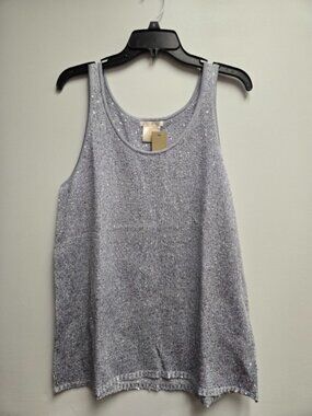 Matty M Gray Sequin Knit Tank Sleeveless Scoop Neck XL Festival Vacation Shiny